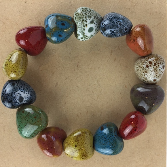 Boho Rainbow color Porcelain Heart beaded bracelet - Picture 8 of 8